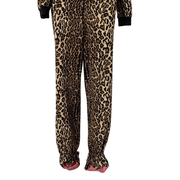 NICK & NORA Pajamas Womens Leopard print Footie SZ M Pockets - Cat Face Feet - Picture 3 of 10